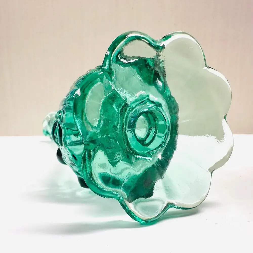 Vintage Fenton Glass Swung Bud Vase Blue Green Cabbage Pattern